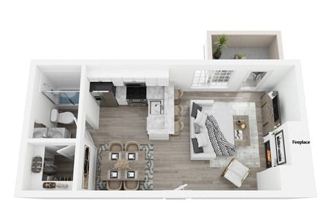 Floor plan for studio, 1 bath, 420 sqft